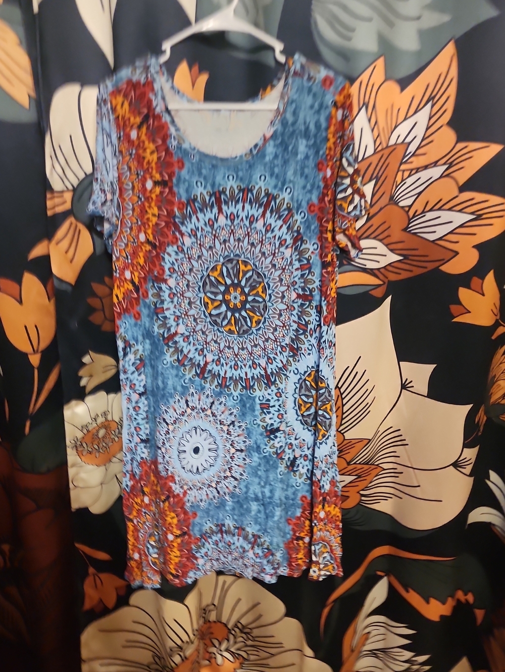 Blue Mandala Print Short Sleeve Womenโs Top
